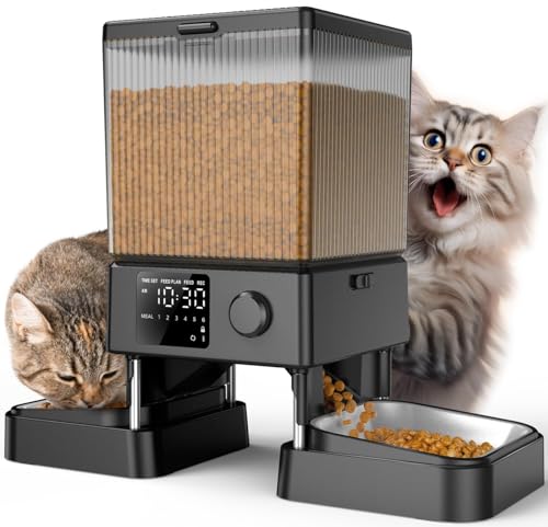 oneisall 5L Futterautomat Katze 2 Näpfe, Katzenfutter Automat mit einem Knopf, Einfache Bedienung,...